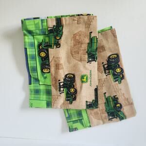 Handmade John Deere Pillow Case Pair x2 Green Farm Tractors 20" x 31" Bedding